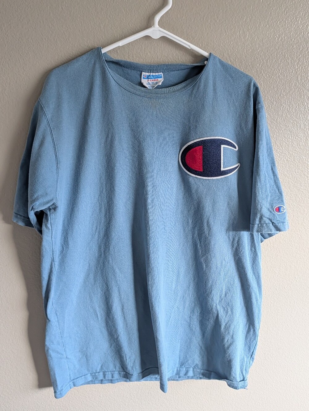 Champion Big C Logo T Shirt Light Blue Size XL Short Sleeve Streetwear Casual
